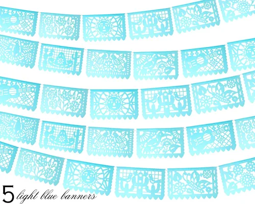 Miniatura 4 de WS900 - Banderas de papel picado, 5 unidades de papel de seda azul aguamarina de más de 60 pies, bonitas pancartas para bodas, quinceañeras