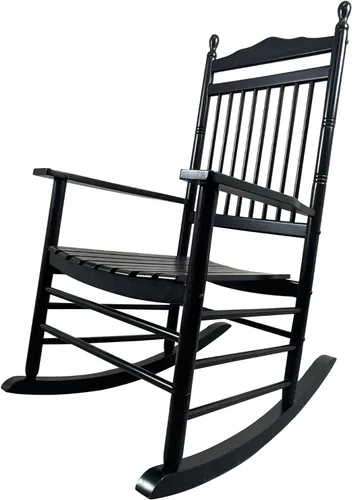 Miniatura 8 de Silla mecedora de madera maciza, balancín de porche delantero para adultos, carga de 280 libras
