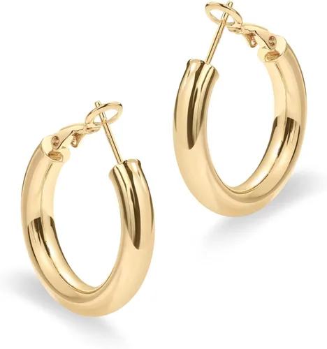 Miniatura 3 de PAVOI 14K Gold Plated Sterling Silver Post Hoops Lightweight Chunky Hoops Huggies Thick Gold Hoop Earrings for Women