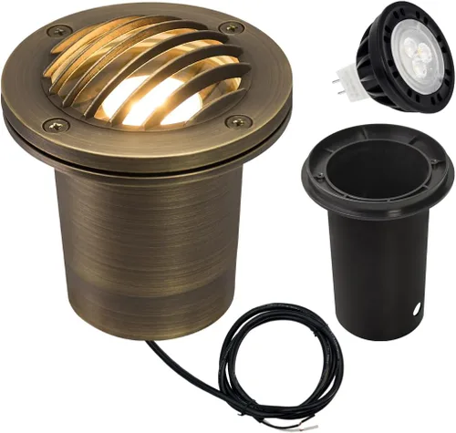 Miniatura 22 de MALORY Luces de Paisaje de Bajo Voltaje, (4.6''A) Cubierta Superior de Latón 12V Luces Empotradas en el Suelo para Exteriores, Iluminación LED