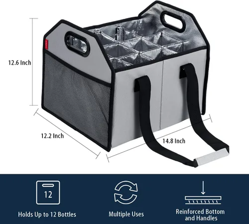 Miniatura 4 de Portabotellas plegable para 12 botellas, caja de almacenamiento reutilizable portátil para mudanza, carrito de vacaciones, compras, acceso a cata