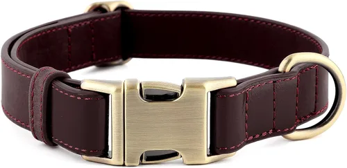 Miniatura 11 de Collar de cuero genuino para perro Plutus Pet – Collar ajustable para mascotas con hebilla de metal de liberación rápida, cuero suave y auténtico