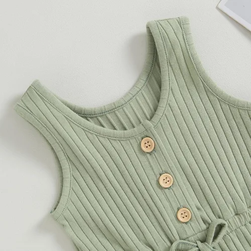 Miniatura 89 de Traje de verano para niña pequeña, de manga corta, acanalado, overol liso, pantalones cortos, ropa para recién nacidos