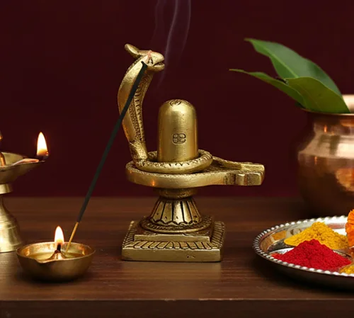 eSplanade Shiv Ling Shiva Lingam de latón con estatua de Sheshnaag Ídolo Murti para el templo casero y Pooja - 4 pulgadas