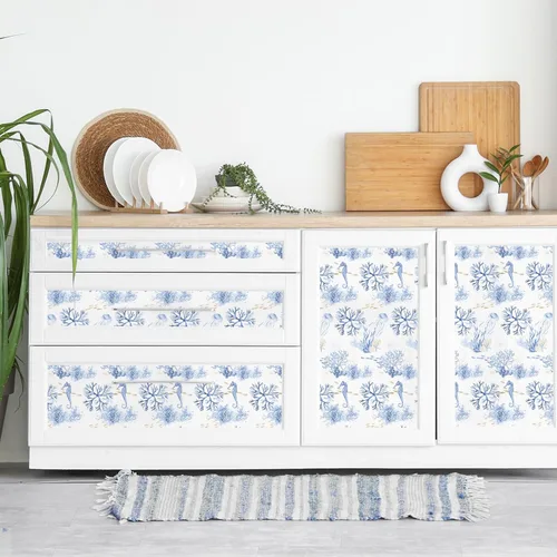 Miniatura 5 de RUSPEPA - Papel tapiz de despegar y pegar, tema de océano azul con diseño de arrecife de coral y vida marina, papel adhesivo impermeable