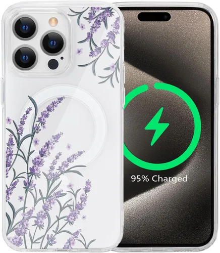 Miniatura 24 de Funda magnética de flores para iPhone 15 [compatible con MagSafe] Bonito patrón floral transparente a prueba de golpes