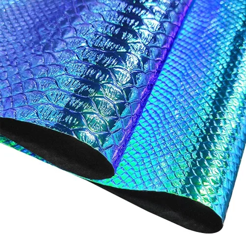 Miniatura 2 de HYANG - Hojas holográficas de piel sintética azul con estampado de serpiente, muy adecuadas para hacer manualidades, bolsos, aretes de cuero, lazos