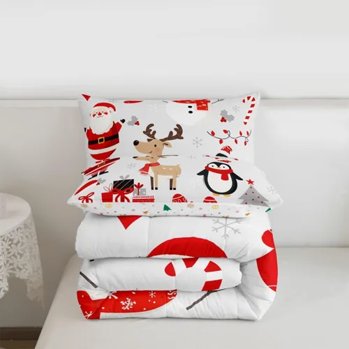Miniatura 7 de Erosebridal Lindo juego de edredón de pingüino de dibujos animados, ropa de cama de Feliz Navidad, tamaño individual, regalos de Papá Noel