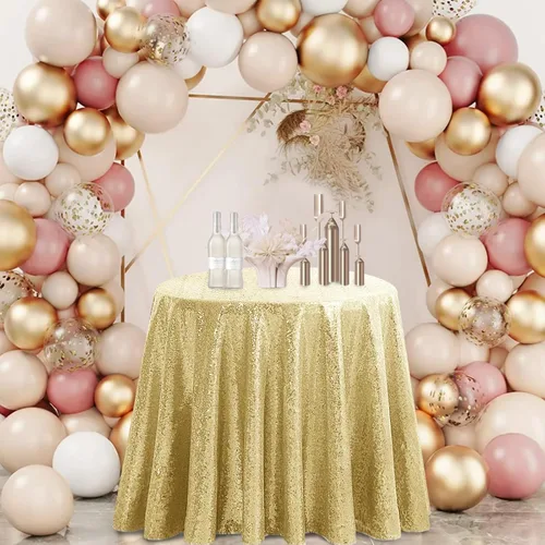 Miniatura 18 de Hahuho Mantel rectangular de lentejuelas de 50x80 pulgadas, color champán, mantel con purpurina para decoración de despedida de soltera, cumpleaños