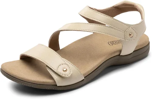 Miniatura 11 de Rihero Sandalias ortopédicas para mujer, con soporte de arco, cómodas sandalias planas con correa ajustable para caminar en la playa en verano