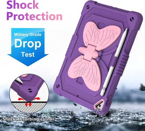 Miniatura 6 de VOFUOE Funda para iPad de 9ª, 8ª y 7ª generación, con protector de pantalla, soporte de mariposa, correa para el hombro, llavero para iPad 10.2