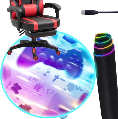 Tapete para silla de juegos RGB con luces para juegos (controlador Galaxy de 47 pulgadas), cancelación de ruido, tapete antideslizante para suelo de