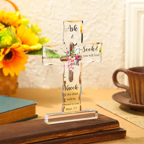 Miniatura 2 de Regalos Cristianos de Acrílico Chunful para Mujer y Hombre Cruz de Jesús Religiosa y Decorativa con Versículos de la Biblia y Oraciones Cruz