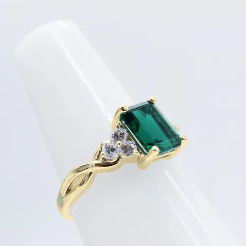 Miniatura 3 de Dazzlingrock Collection 8x6mm Emerald Shape Center Lab Created Emerald & 2.2mm Round White Sapphire on Side Crisscross Shank Engagement Ring for Her