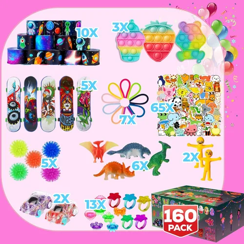 Miniatura 8 de Paquete de 160 Piezas de Juguetes Fidget para Fiestas, Conjunto Sensorial Pop Seleccionado al Azar, Calcomanías de Regalo para Niños Adultos Niño