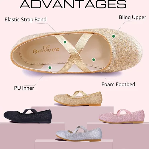 Miniatura 3 de Zapatos planos Mary Jane para niña, zapatos de ballet, zapatos de príncipes brillantes, zapatos de fiesta, vestido de boda, bailarinas para niños