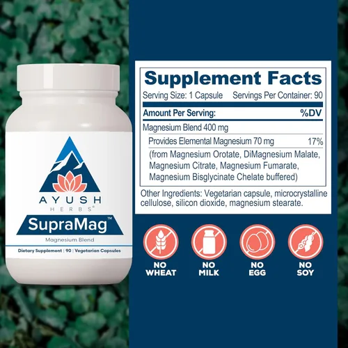 Miniatura 3 de Ayush Herbs SupraMag - Mezcla de magnesio, suplemento de complejo de magnesio de 400 mg con bisglicinato de magnesio quelado, citrato, ororato