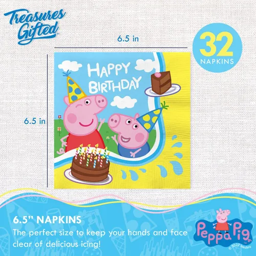Miniatura 3 de Treasures Gifted Servilletas de fiesta de cumpleaños de Peppa Pig con licencia oficial, paquete de 32 servilletas de Peppa Pig - Suministros