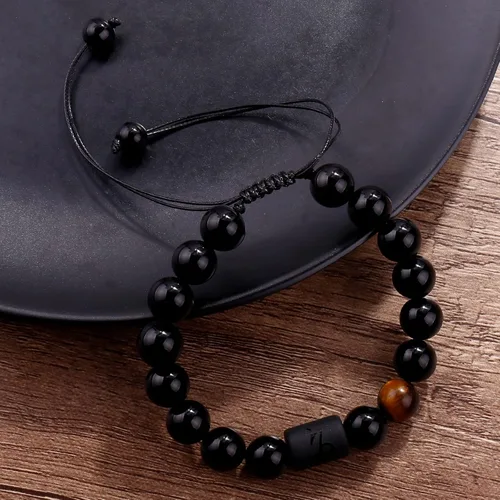 Miniatura 13 de SUMMER LOVE Father's Day Gifts Zodiac Bracelet for Men Women 10mm Natural Black Onyx Stone Star Sign Constellation Beaded Protection Bracelet