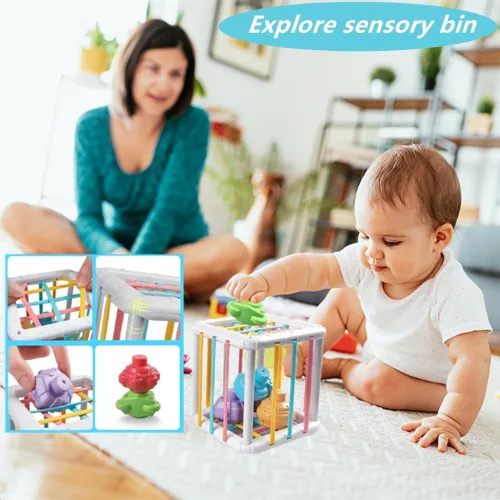 Miniatura 3 de ELLECK Juguetes Montessori para bebés de 6 a 12 meses, juguetes Montessori para niños pequeños de 1 a 3 años, cubo ocupado mordedor, baño 6 en 1