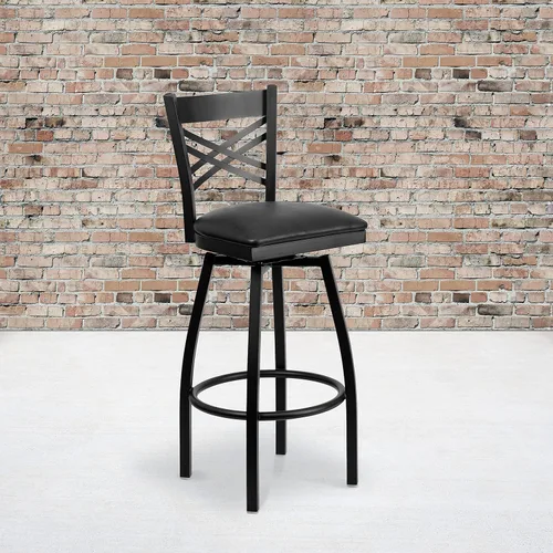 Miniatura 2 de Flash Furniture HERCULES Series Black ''X'' Taburete giratorio de metal – asiento de vinilo negro