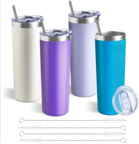 Miniatura 16 de Vaso delgado de 20 onzas con tapa y pajita, vaso de acero inoxidable aislado al vacío, taza de café de doble pared a prueba de fugas, vaso térmico