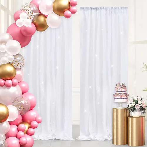 Miniatura 6 de B-COOL Cortinas de lentejuelas blancas, 2 piezas de 2 x 8 pies, telón de fondo brillante para fotos, cortina de telón de fondo para cumpleaños