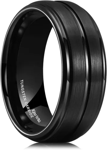 King Will Anillo de boda de carburo de tungsteno para hombre con diseño de ranura, 670.315 in de ancho, acabado cepilladopulido para hombre, ajuste