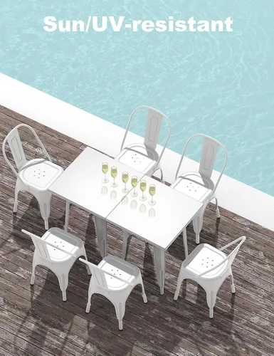 Miniatura 6 de Nazhura Silla de comedor de metal estilo rústico Tolix para cocina, comedor, cafetería, restaurante, bistró, patio, 18 pulgadas, apilable, Blanco