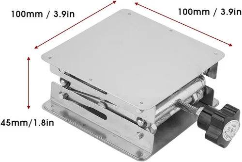 Miniatura 3 de Gato de tijera de laboratorio, 3.9 x 3.9 pulgadas, soporte de elevación de laboratorio de elevación de acero inoxidable, soporte de tijera, control