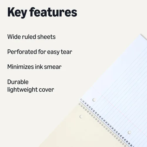 Miniatura 2 de Amazon Basics - Cuaderno de espiral de rayas anchas, 70 hojas, 7-1/2 x 10-1/2 pulgadas, paquete de 3, varios colores pastel sólidos Colores sólidos