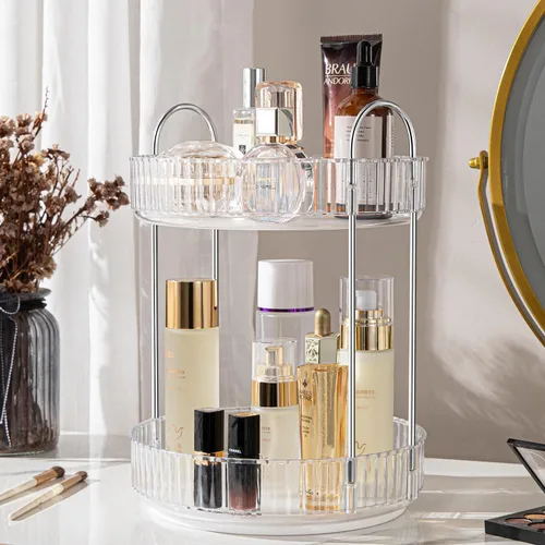 Organizador de maquillaje giratorio, estante giratorio de almacenamiento de maquillaje de 360°, organizador de tocador de baño, organizador de