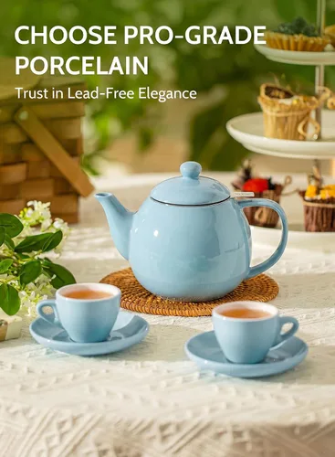 Miniatura 2 de Sweese Tetera de porcelana de 27 onzas con infusor para té de hojas sueltas, gris azulado