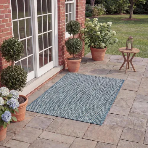 Miniatura 15 de SAFAVIEH Alfombra Lavable para Exteriores Colección Courtyard - Pasillo de 2'3" x 6'7", Azul Marino y Gris, No Desprende Pelusa y Fácil Limpieza