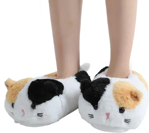 Miniatura 2 de Millffy Pantuflas de invierno para mujer, pantuflas de felpa con diseño de gato cálido