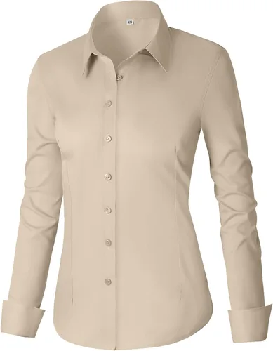 Miniatura 47 de CUNLIN - Camisas de manga larga con botones de algodón para mujer, ajustadas, camisas formales de vestir para el trabajo, blusas de trabajo, tops