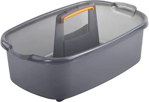 Miniatura 2 de Casabella Organizador de almacenamiento de limpieza multiusos de plástico con asa, 1.85 galones, cubo de limpieza rectangular gris y naranja