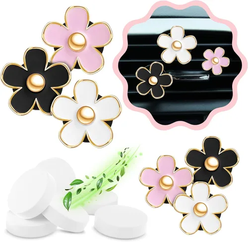 Miniatura 10 de 6 piezas de decoración de automóvil con flores de margarita, clip de ventilación de aire con flores, clip de salida de aire acondicionado, clip