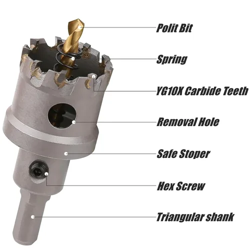 Miniatura 4 de Sierra perforadora de carburo de 1-3/8 pulgadas (1.378 in) para metal duro, cortador de agujeros con punta de carburo de tungsteno con broca piloto