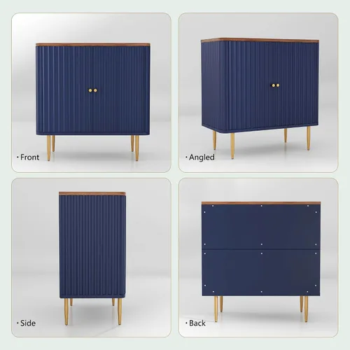 Miniatura 3 de HLR Aparador buffet con textura estriada, armario de acento azul con 2 puertas, almacenamiento moderno de credenza para cocina, sala de estar