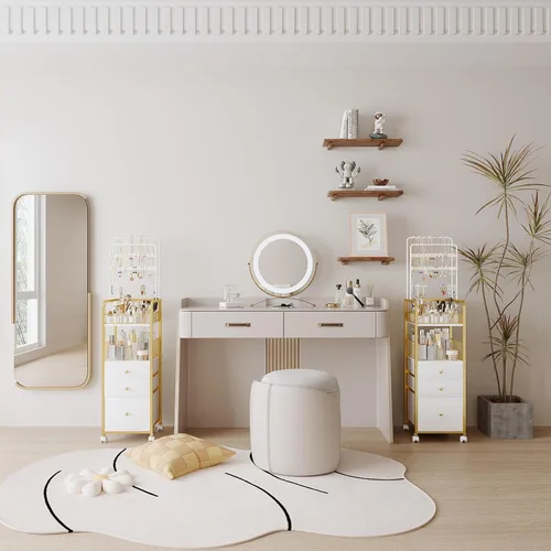 Miniatura 7 de Carrito organizador de maquillaje con 3 cajones, organizadores de joyas y almacenamiento para collar de aretes, organizador de almacenamiento grande