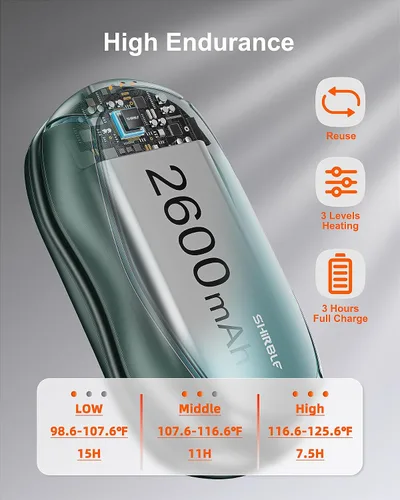 Miniatura 2 de Calentadores de manos recargables, calentadores de manos eléctricos, paquete de 2 con chips inteligentes, calor duradero y seguro, calentador