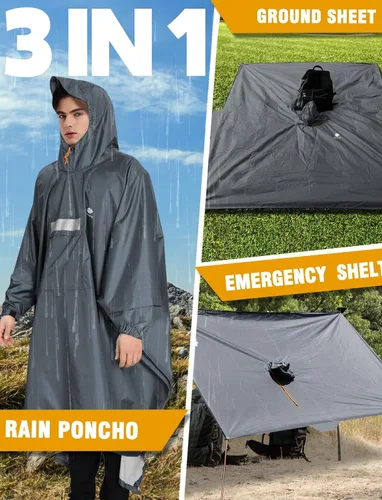 Miniatura 21 de ANYOO Poncho de lluvia con capucha para adultos, impermeable, ligero, para hombres y mujeres, chaqueta de lluvia reutilizable para emergencias al