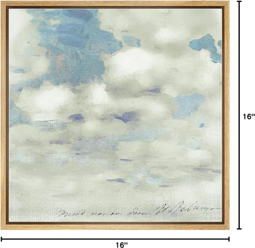 Miniatura 7 de SIGNWIN Lienzo enmarcado para pared, diseño retro de cielo azul y nube, paisaje, naturaleza, ilustraciones de área silvestre, bellas artes, casa