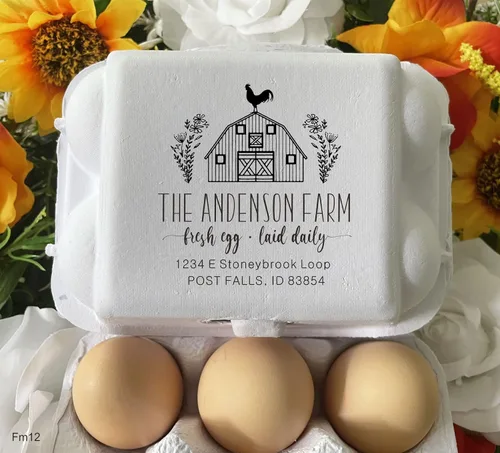 Sello de madera para gallina | Huevo fresco colocado diariamente - Sello personalizado de granja con diseño de huevos de pollo fresco, diseño de