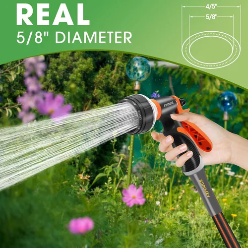Miniatura 4 de Manguera de jardín resistente, manguera híbrida flexible y ligera de 5/8 pulgadas con presión de estallido de 600 PSI, mango giratorio y accesorios