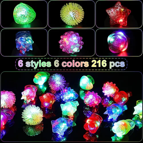 Miniatura 3 de Vinsot 72 anillos iluminados para fiestas rave, anillos de gelatina intermitentes LED que brillan en la oscuridad, luz de goma, regalo de fiesta