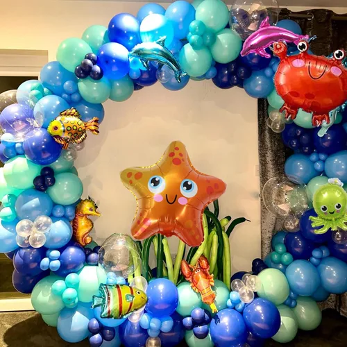 Miniatura 6 de Decoraciones temáticas de fiesta marina 165 piezas Kit de guirnalda de arco de globos azules Globos burbuja Animales marinos Globos de peces