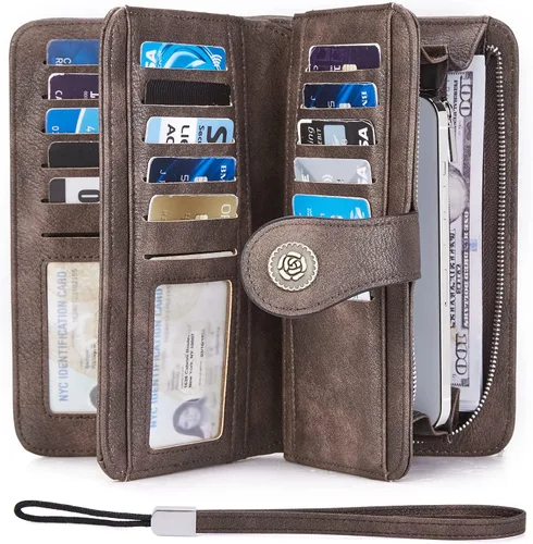 Miniatura 2 de BOSTANTEN Cartera de cuero genuino para mujer de gran capacidad cartera de mano con bloqueo RFID