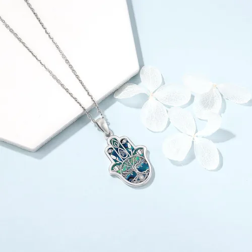 Miniatura 35 de Aniu Joyería de plata de ley 925 Hamsa de Fátima para mujer con circonita cúbica, viene con caja de regalo negra